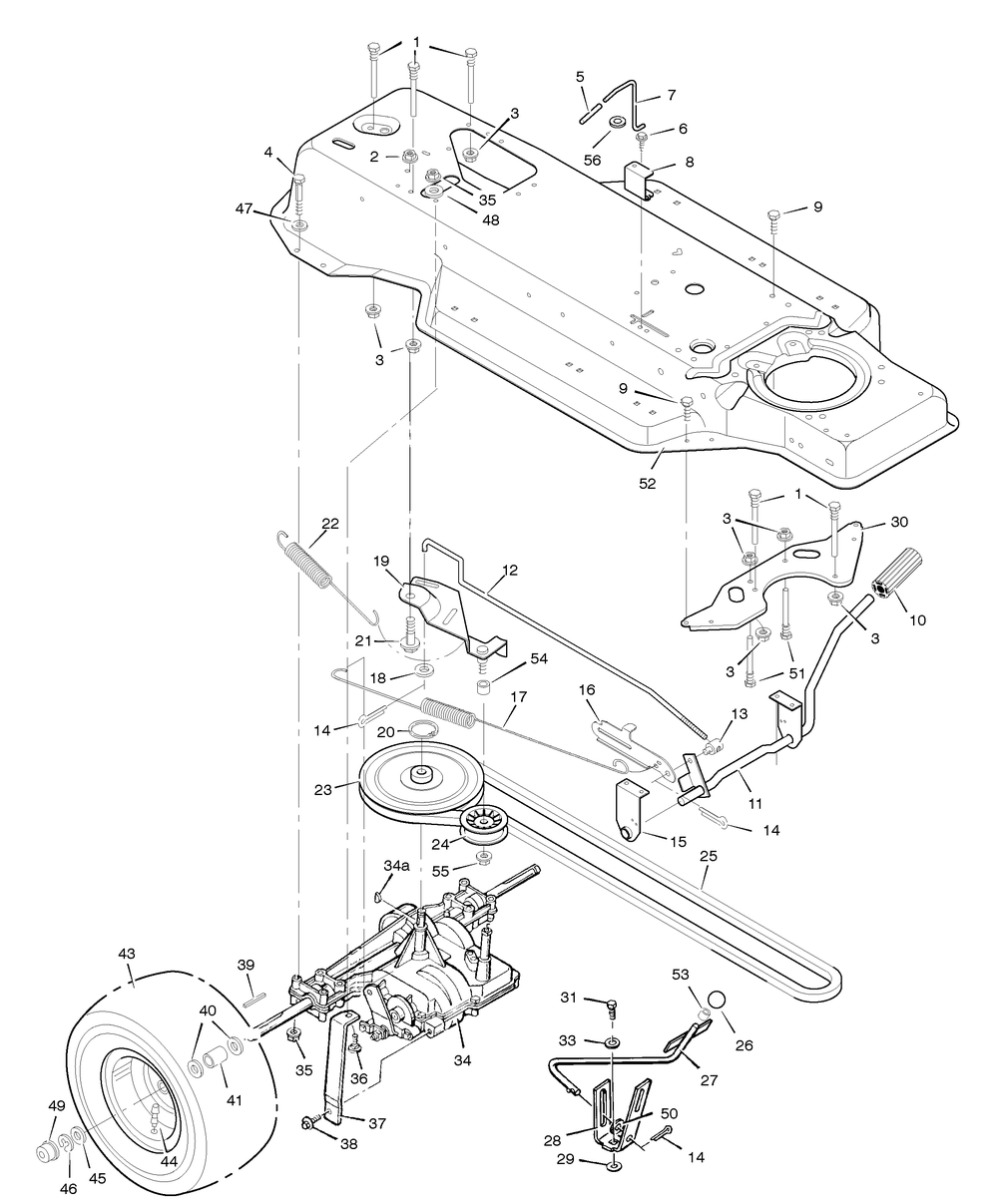 Motion Drive Diagram and Parts List for 387002X92D 2005 Briggs and Stratton Lawn Tractor